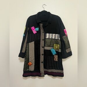 John Mark Black Patchwork Embellished Women’s Top